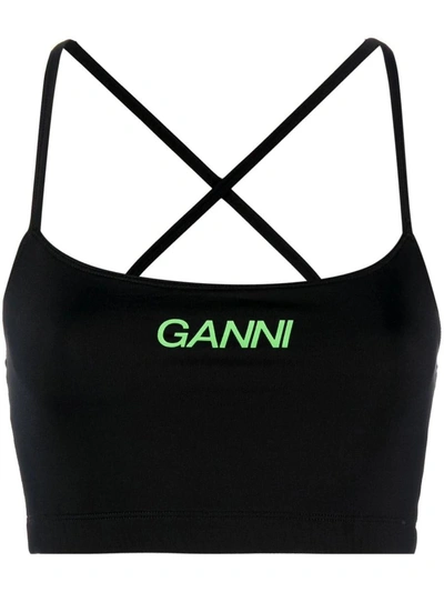 Ganni Active Strap Top In Black