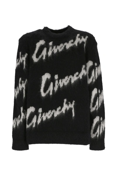 Givenchy Allover Logo Intarsia Knitted Jumper In Black White