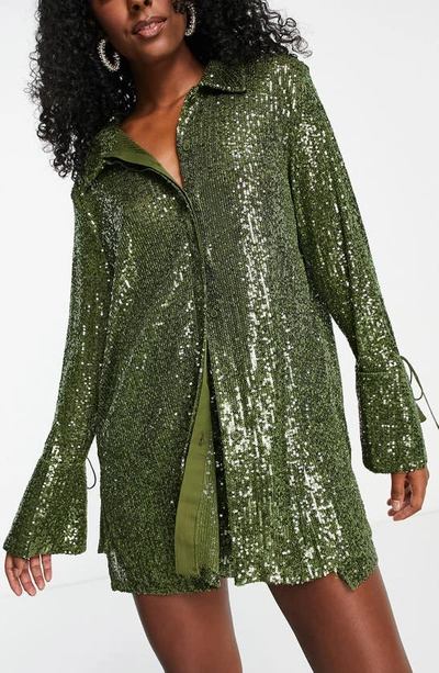 green emerald velvet dress Lime Green Sequin Strappy Mini Dress main image 0