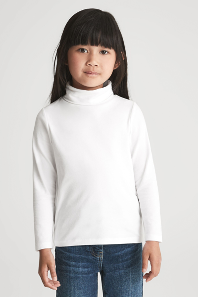 Reiss Babies' Carey - Ivory Junior Cotton Blend Roll Neck Top, Age 8-9 Years