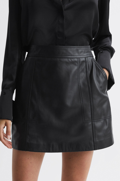 Reiss Edie - Black Leather High Rise Mini Skirt, Us 6