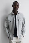 REISS CHASER - GREY MELANGE BUTTON-THROUGH TWIN POCKET OVERSHIRT, L