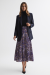 REISS KATIA - BLUE PRINTED MIDI SKIRT, US 10