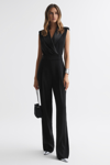 Reiss Saskia Shawl-lapel Straight-leg Woven Jumpsuit In Black