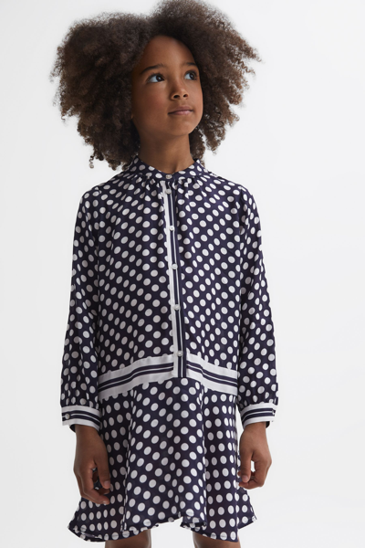 Reiss Alex - Navy Print Senior Polka Dot Long Sleeve Dress, Uk 10-11 Yrs