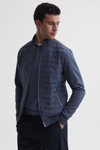 Reiss Flintoff Quilted Bomber Jacket In Airforce Blue