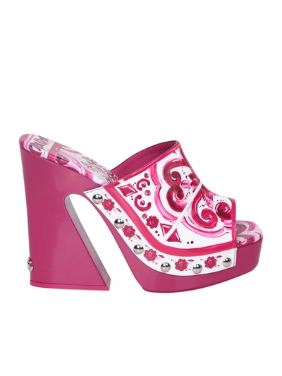 Dolce & Gabbana Printed Polished Calfskin Clogs In Pink
