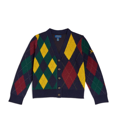 Ralph Lauren Kids' Argyle Intarsia-knit V-neck Cardigan In Blue