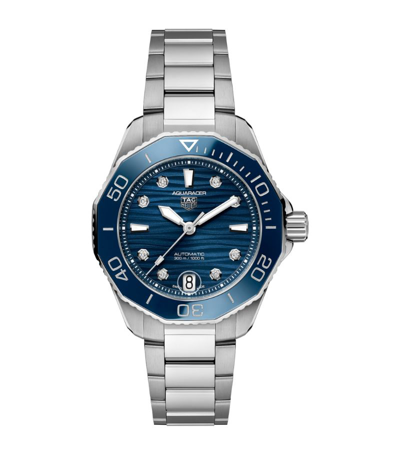 Tag Heuer Stainless Steel And Diamond Aquaracer Watch 36mm In Blue