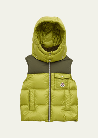 Moncler Kid's Oust Hooded Puffer Vest In Green