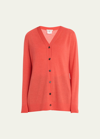 Lafayette 148 Fine Gauge Cashmere V-neck Cardigan In Stamped Poppy