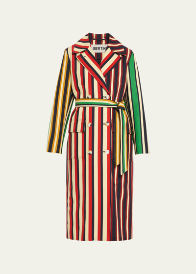 Libertine Eton Striped Long Trench Coat In Mul