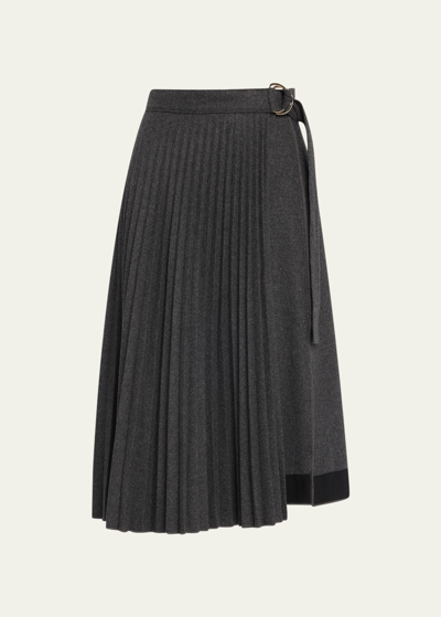 3.1 Phillip Lim / フィリップ リム Pleated Flannel Midi Wrap Skirt In Charcoal
