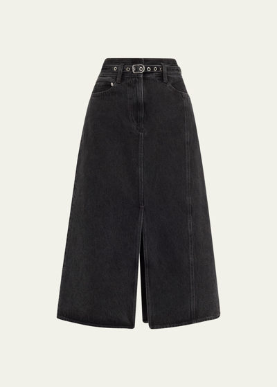 3.1 Phillip Lim Denim A-line Midi Skirt In Washed Black