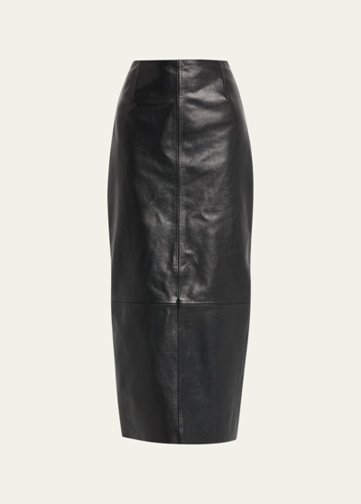 Marc Jacobs Runway Leather Cinched Midi Skirt In Black