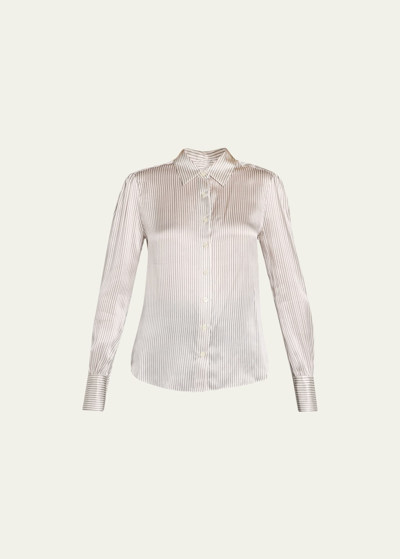 Frame Victorian Striped Button-front Silk Shirt In Bone Multi