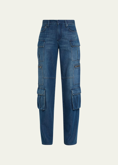 Alice And Olivia Cay Baggy Denim Cargo Pants In Love Train