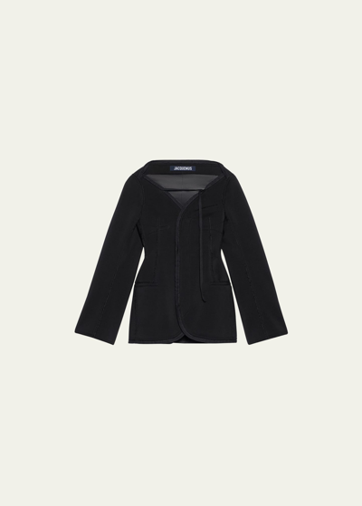 Jacquemus La Robe Peplo Deconstructed Blazer Dress In Black