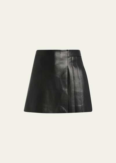 Alice And Olivia Toni Vegan Leather Asymmetric Pleated Min Skirt In Black