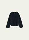 Totême Boxy Textured Alpaca Knit Sweater In Navy
