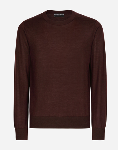 Dolce & Gabbana Extra-fine Cashmere Round-neck Sweater In Bordeaux