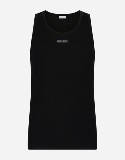 Dolce & Gabbana Two-way Stretch Cotton Tank Top With Logo Label In Black