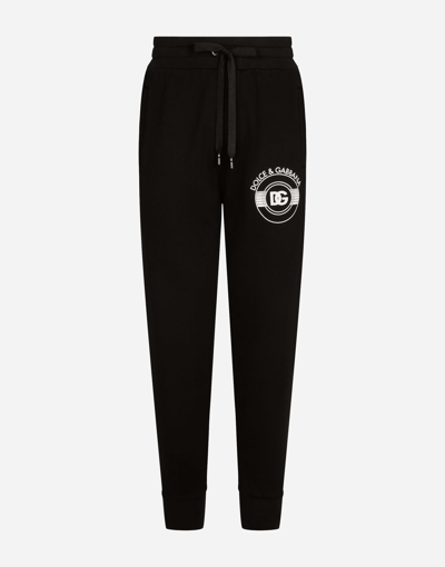 Dolce & Gabbana Jersey Jogging Pants With Dg Logo Print In Black