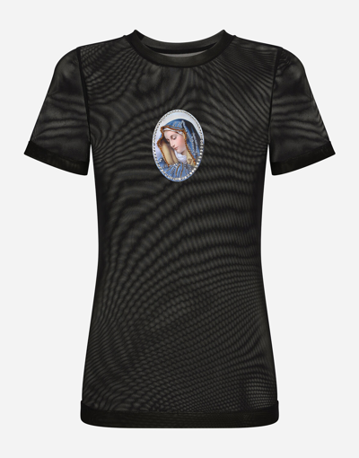 Dolce & Gabbana Tulle T-shirt With Sacred Image Patch In Multicolor