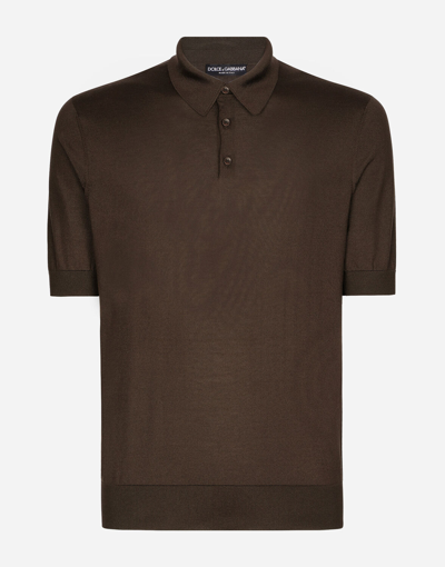 Dolce & Gabbana Short-sleeve Silk Polo Shirt In Brown