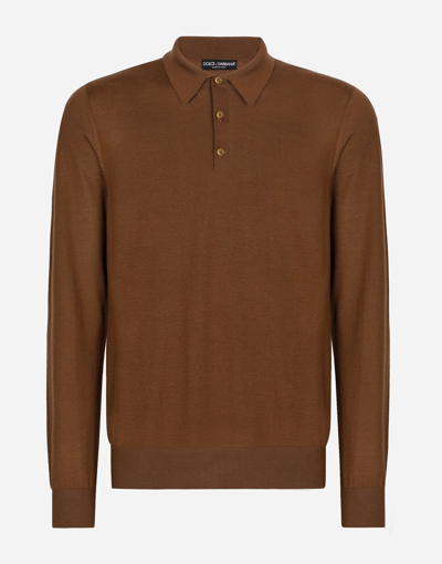 Dolce & Gabbana Cashmere Long-sleeve Polo Shirt In Brown