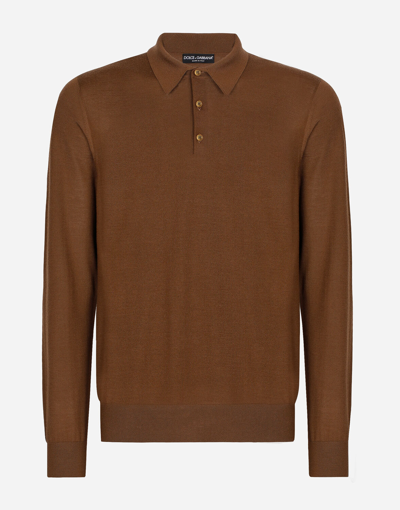 Dolce & Gabbana Cashmere Long-sleeve Polo Shirt In Dark_brown_2