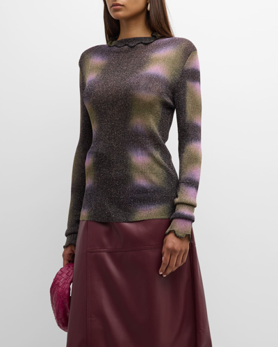 Happy Sheep Ribbed High-neck Shimmer Sweater In Purple