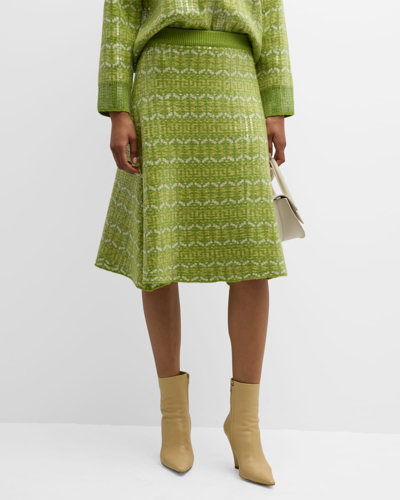 Happy Sheep Sequin Geometric Intarsia Midi Skirt In Green
