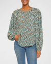 Joie Jenny Floral-print Button-down Blouse In Fjord Blue Multi