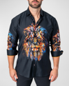 Maceoo Fibonacci Lion Ink Regular Fit Cotton Button-up Shirt In Black