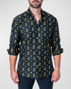Maceoo Fibonacci Regular Fit Kingskull Black Button-up Shirt In Black