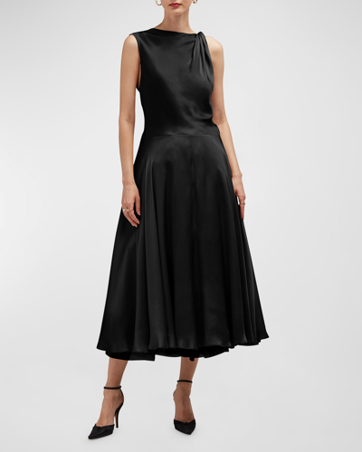 Careste Women's Sadie Silk Twisted Shoulder Tea Dress In Black