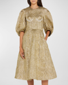Simone Rocha Puff-sleeve Embellished-cup Midi Dress In Gold Pearl Clear