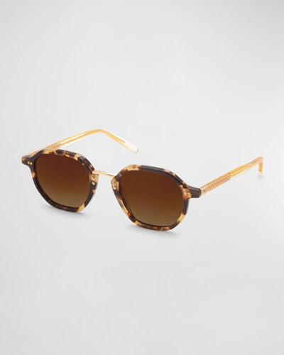 Krewe Dakota Iberia Titanium & Acetate Round Sunglasses In Brown