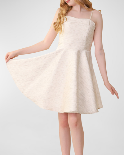 Un Deux Trois Kids' Girl's Jacquard A-line Dress In Ivory