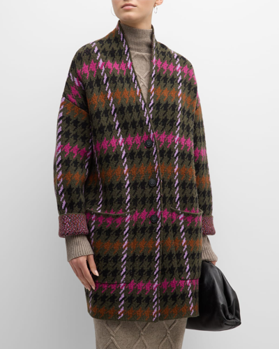 Naadam Luxe Houndstooth Jacquard Open-front Coat In Purple Combo