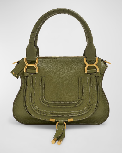 Chloé Marcie Small Grain Leather Satchel Bag In 3b0 Light Cactus