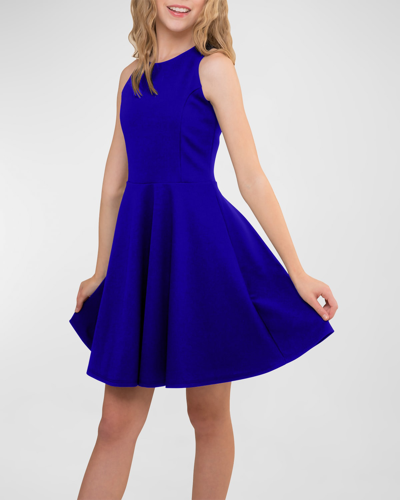Un Deux Trois Kids' Girl's Sleeveless Fit-and-flare Dress In Royal Blue