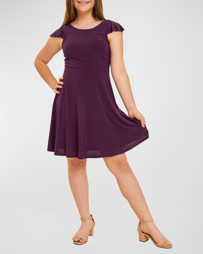 Un Deux Trois Kids' Girl's Flutter Short-sleeve Dress In Plum