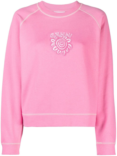 Ganni Logo-print Cotton Sweatshirt In Pink
