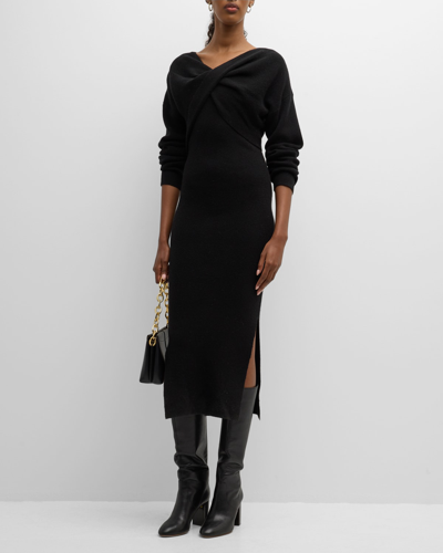 Naadam Wool-cashmere Ribbed Shawl And Midi Dress Set In Black