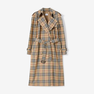 Burberry Check Cotton Gabardine Trench Coat In Archive Beige