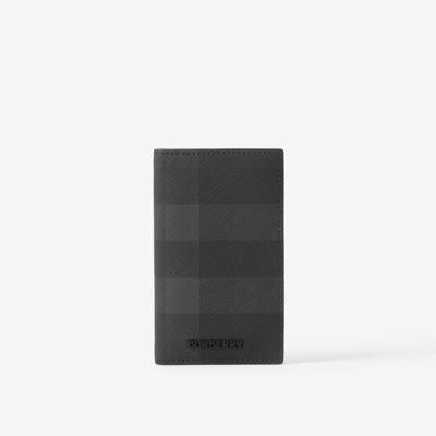 Burberry Check And Leather Folding Card Case In Charcoal