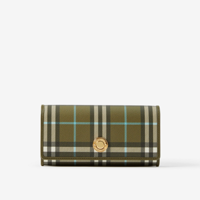 Burberry Check Continental Wallet In Olive Green