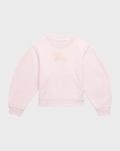 Burberry Girl's Lora Equestrian Knight Design Embroidered Sweatshirt In Alabaster Pink